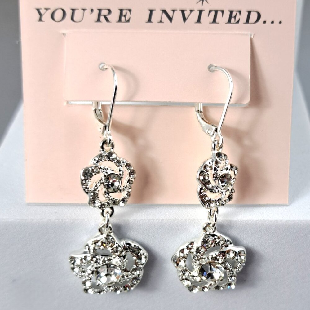 You're Invited Floral Silver Dangle Earrings